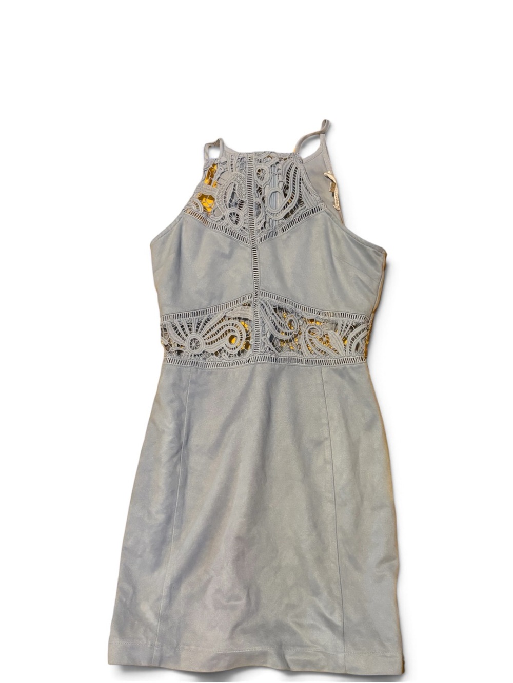 Light Blue/Gray Lace-Panel Halter Midi Dress Juniors S